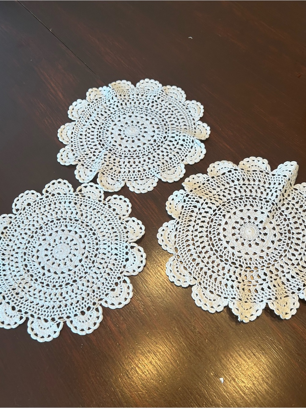 Handmade Crochet Doilies - Set of 3
8 1/2 by 8 1/2 in